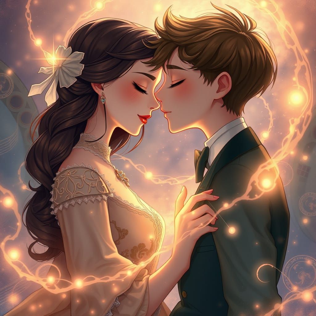 Mystical Kiss in Dreamlike Illustration
