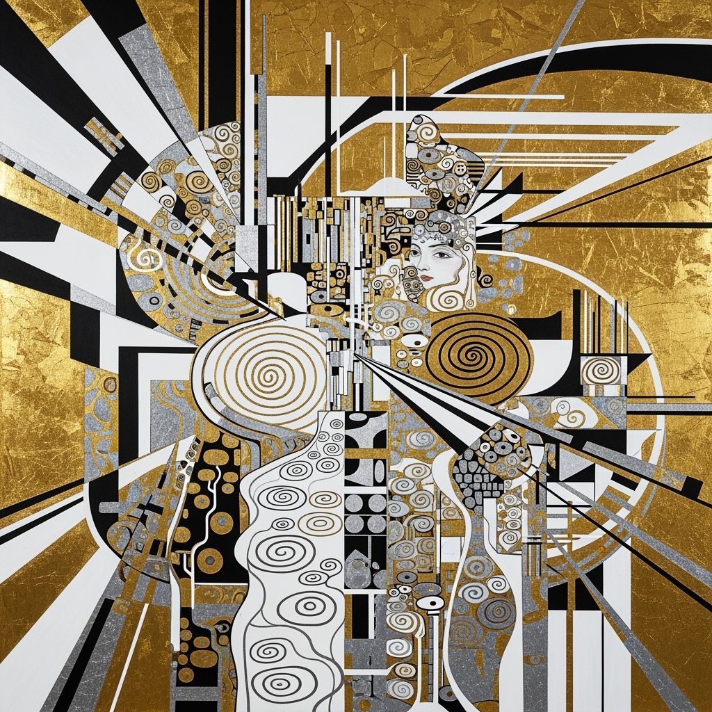 Abstract Gold and Silver Composition in Klimt Style