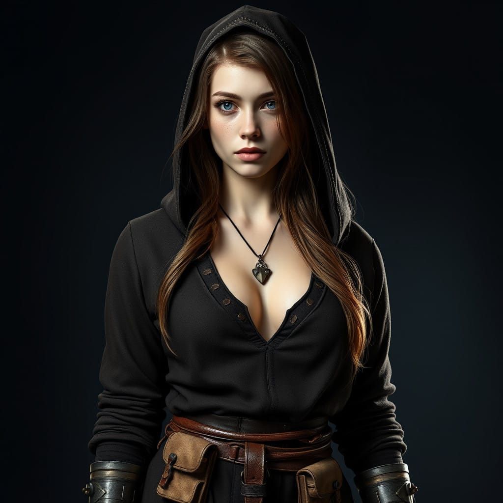 Medieval Fantasy Maiden in Dark Armor