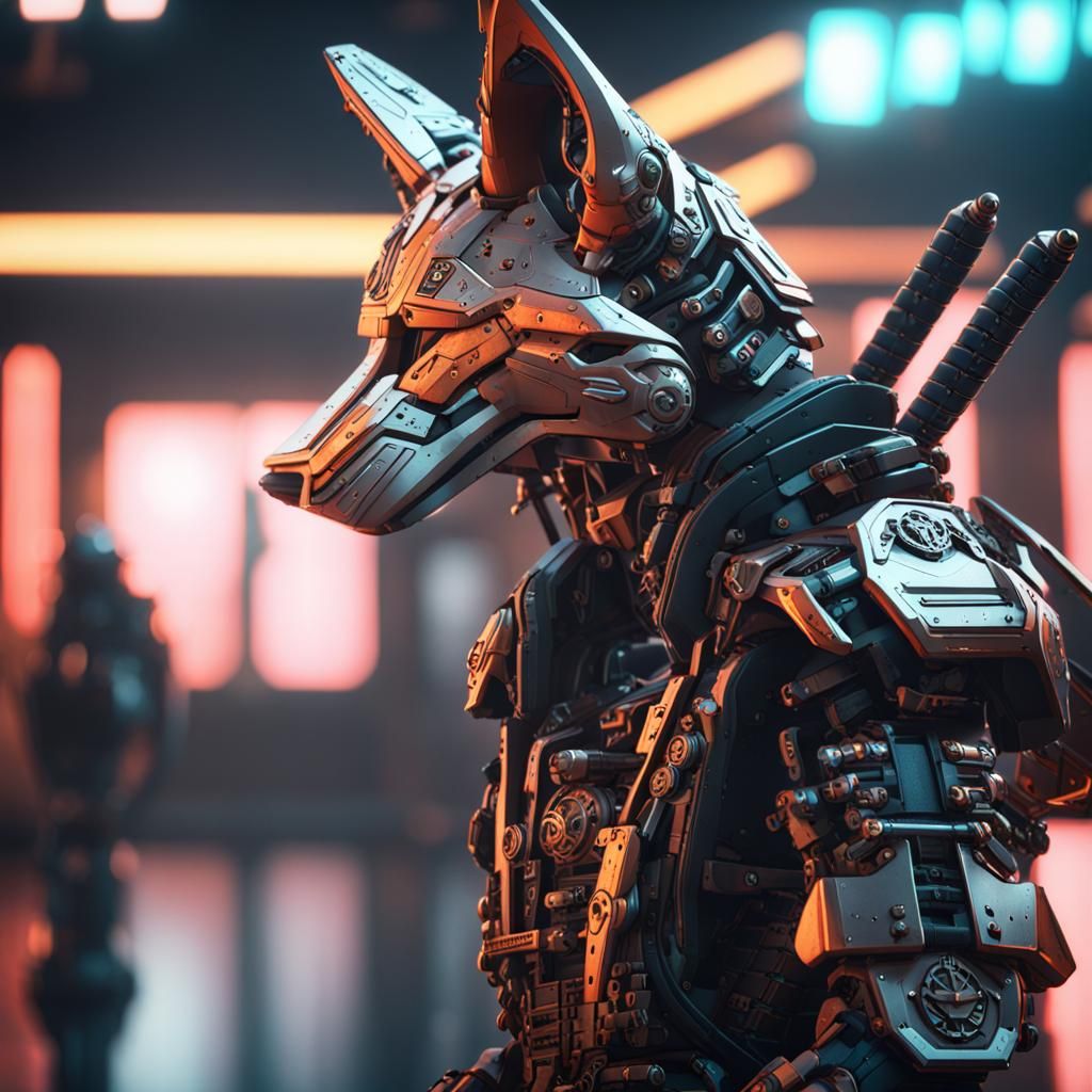 Cyberpunk Samurai Fox with Cybernetics and Katanas