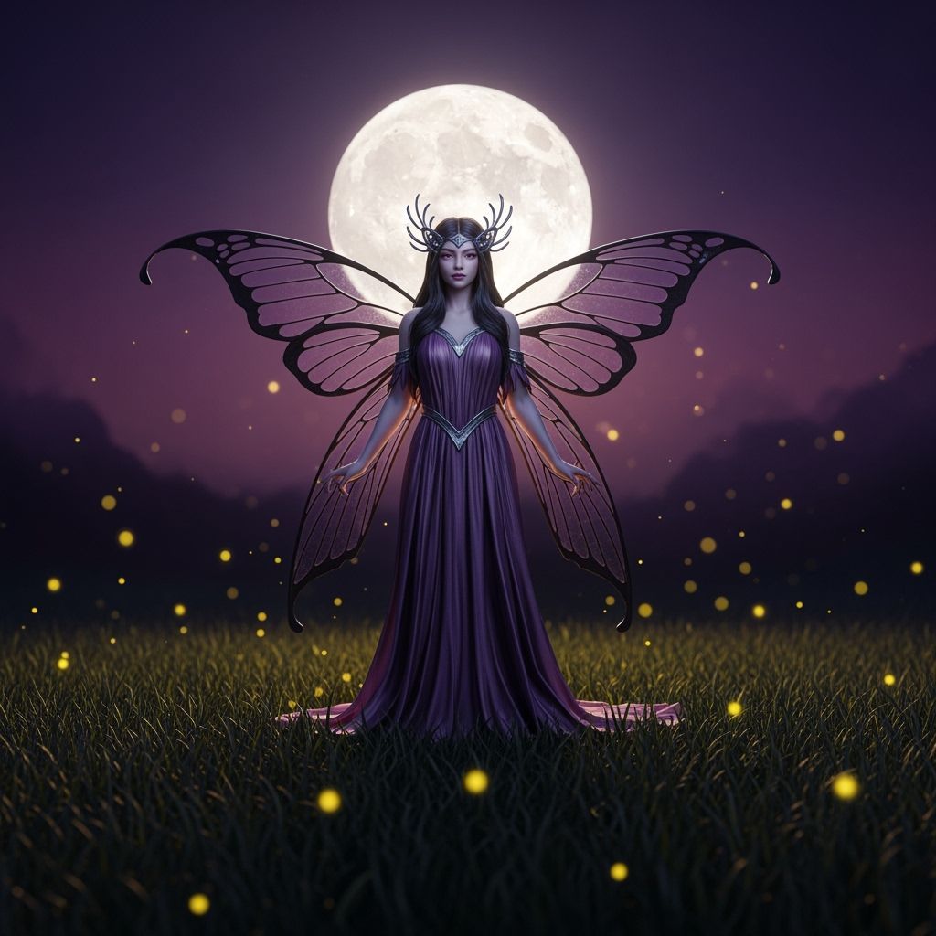Fairy Princess of the Moon in Silvery Moonlight Field