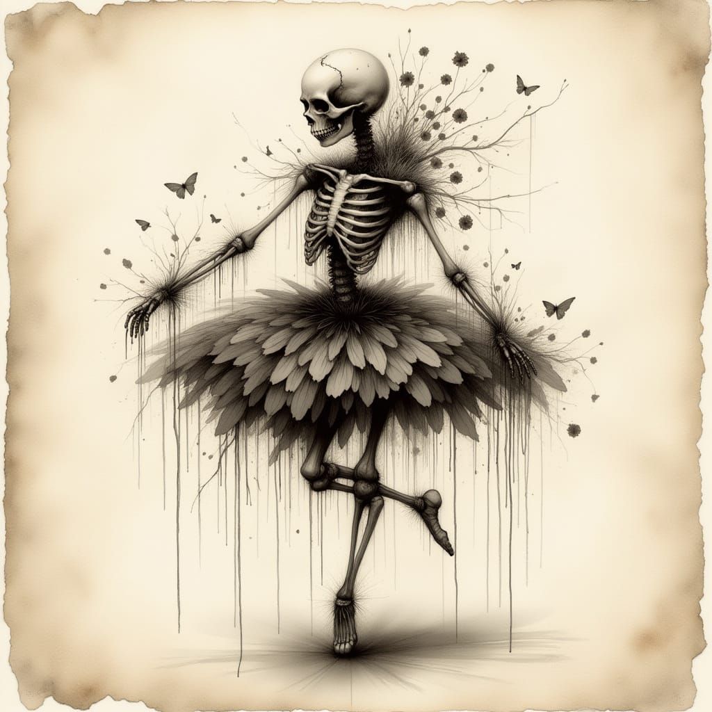 Ethereal Ballerina in Macabre Dance Pose, Cyberpunk Digital ...