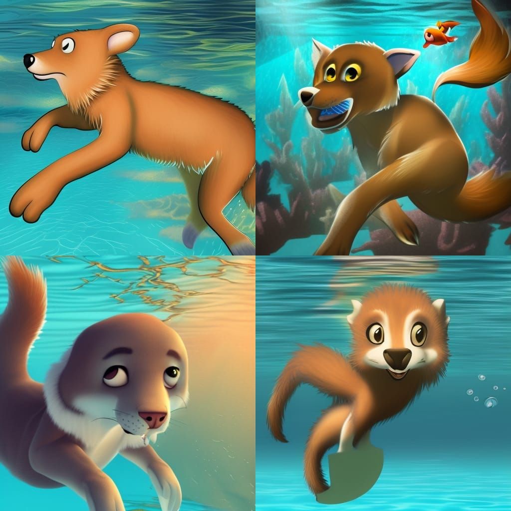 Anthro Furry Swimming Underwater Illustration