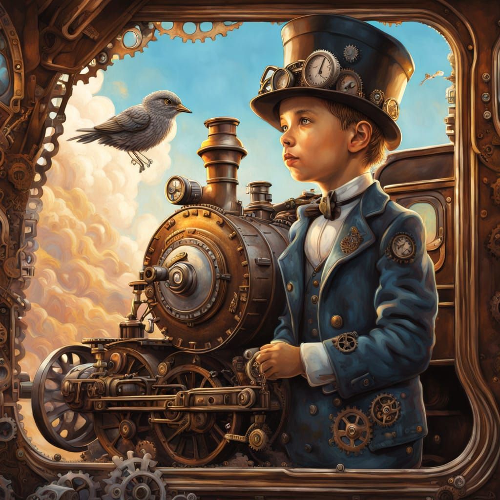 Steampunk Train Adventure with Gear Bird