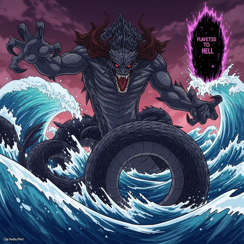 Colossal Leviathan Unleashing Chaos in Dynamic Manga Style