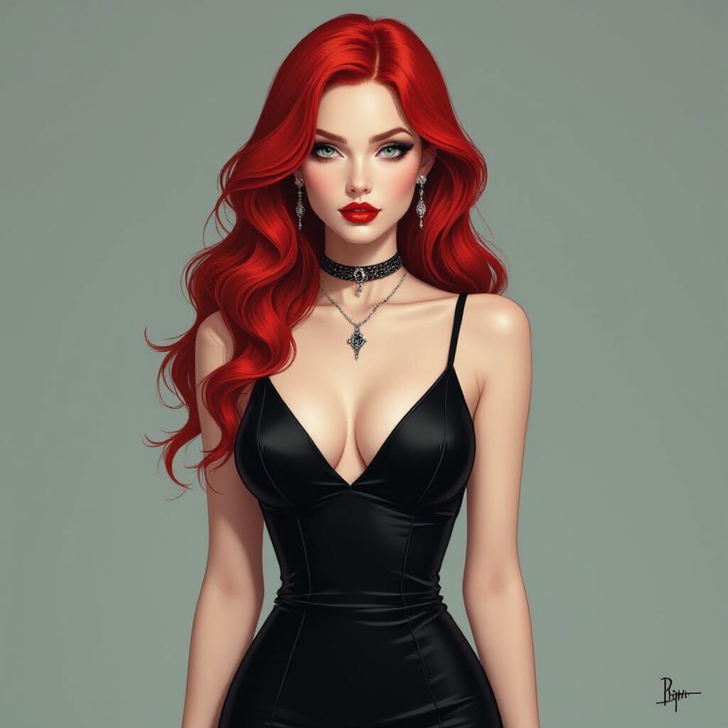 Red-Haired Vampire in Tim Burton Style