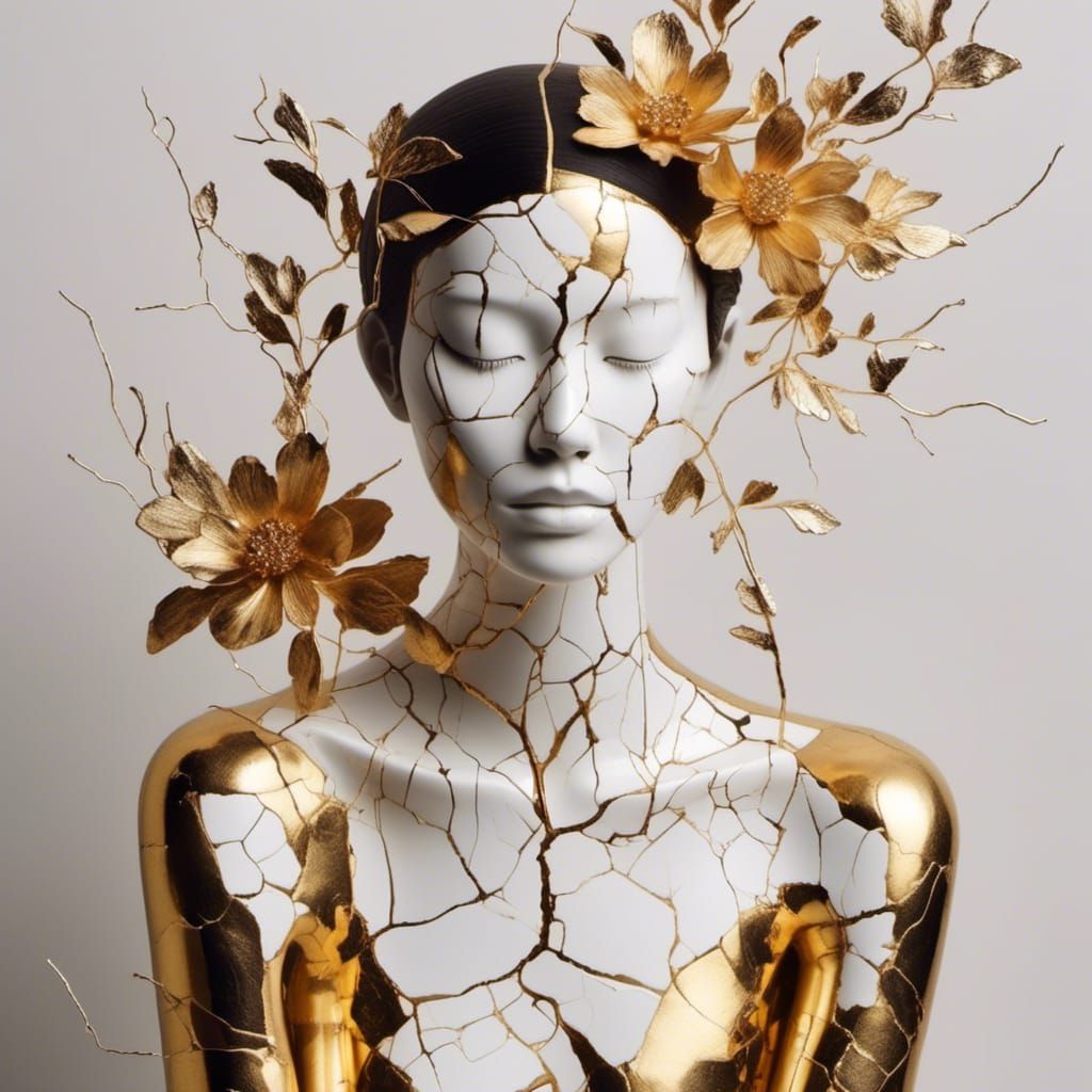 Kintsugi Flower Woman in Gold