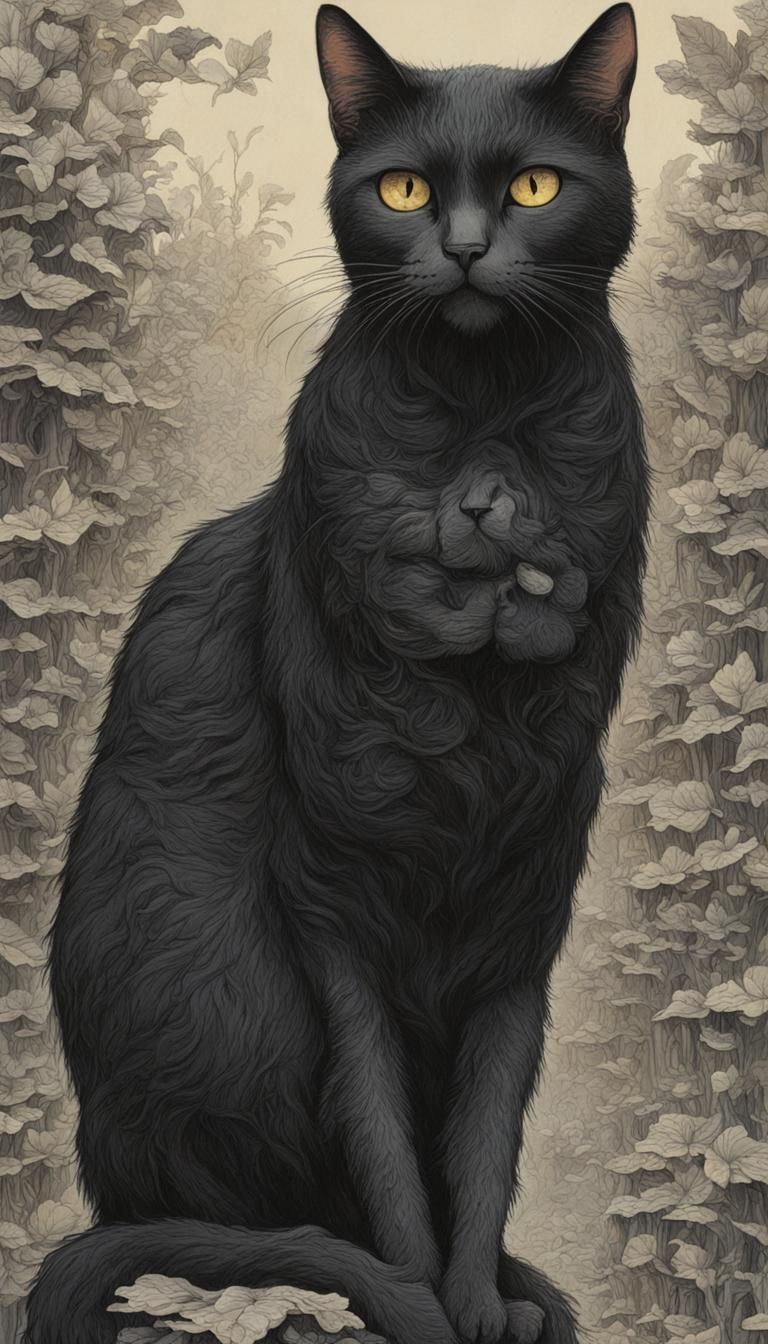 Hyperdetailed Black Cat as Cel-Shaded Album Art