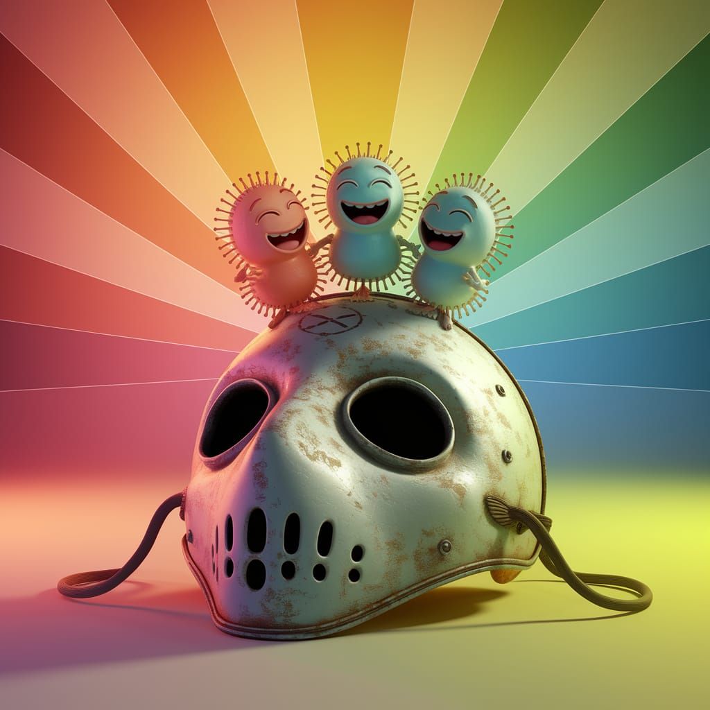 Micro photography. Three cartoon protozoans laughing togethe...