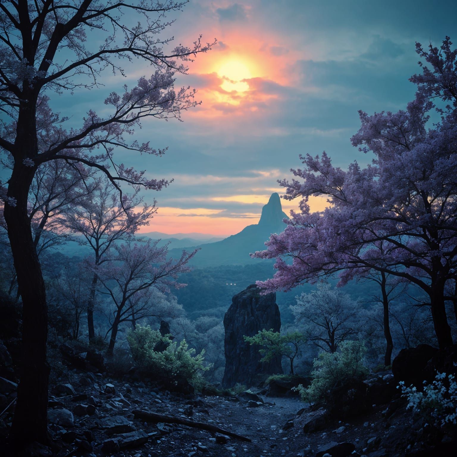 Alien Sakura Forest: Bioluminescent Landscape Photography