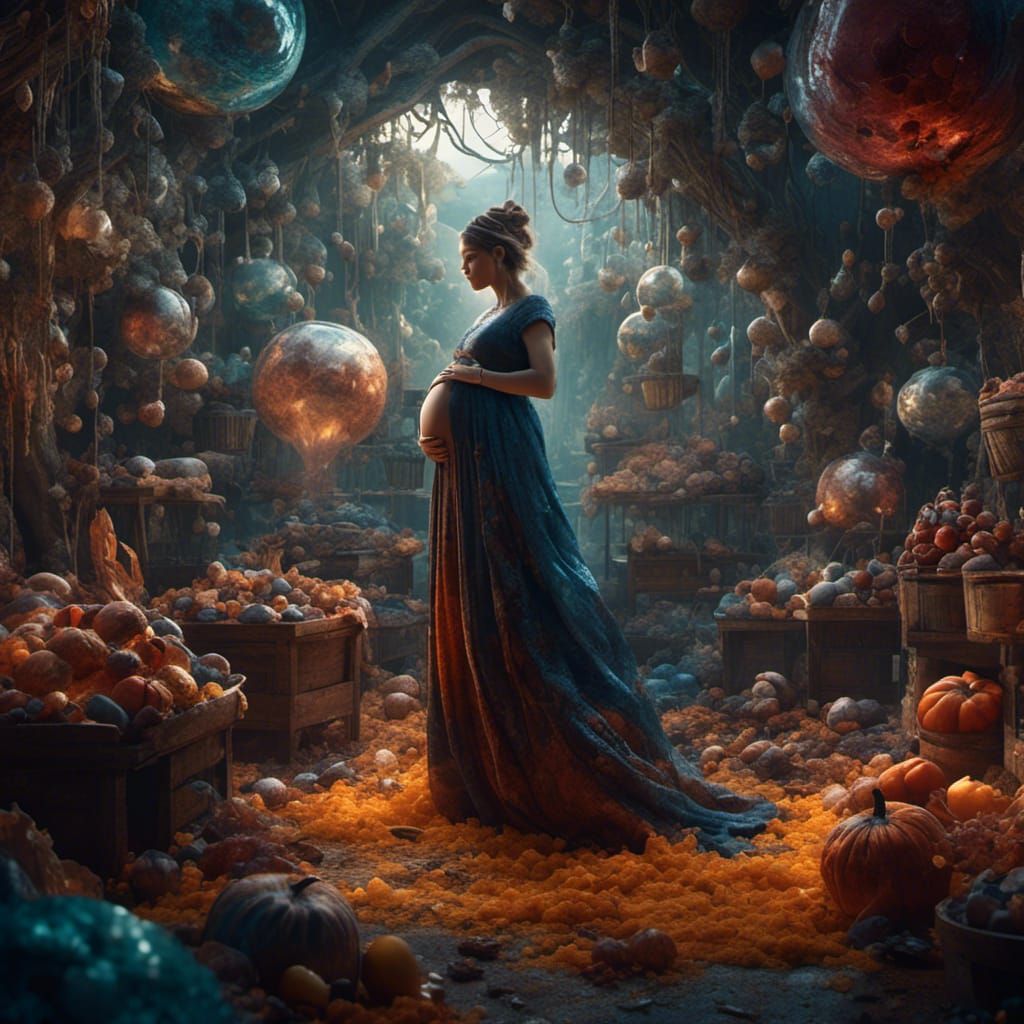 Pregnant Woman in Labor: Detailed Matte Painting