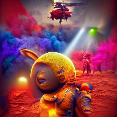 Teletubby on Mars: A Whimsical Sci-Fi Scene