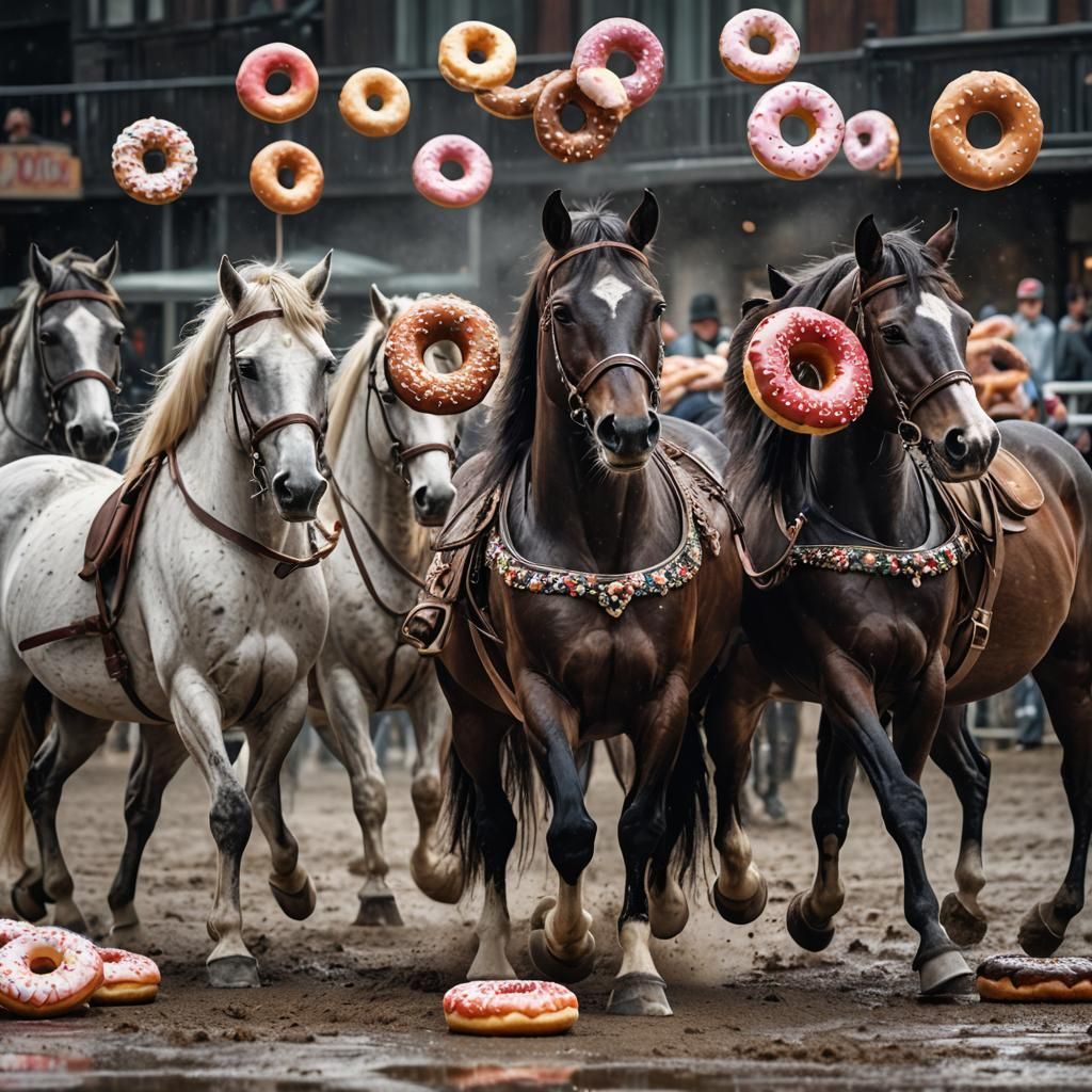Hyperrealistic Horses with Donuts