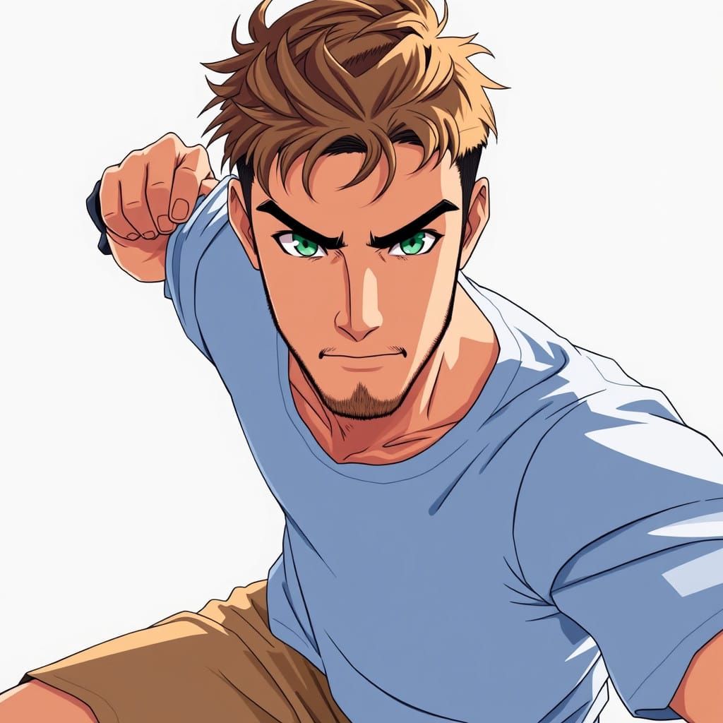 Heroic Anime-Inspired Warrior with Rich Earth Tones and Past...