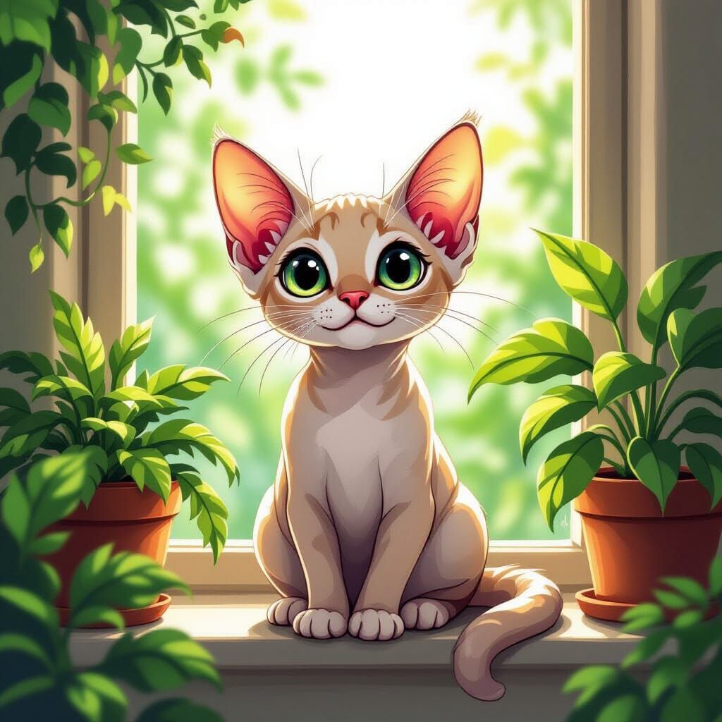 Whimsical Devon Rex Cat with Curly Coat