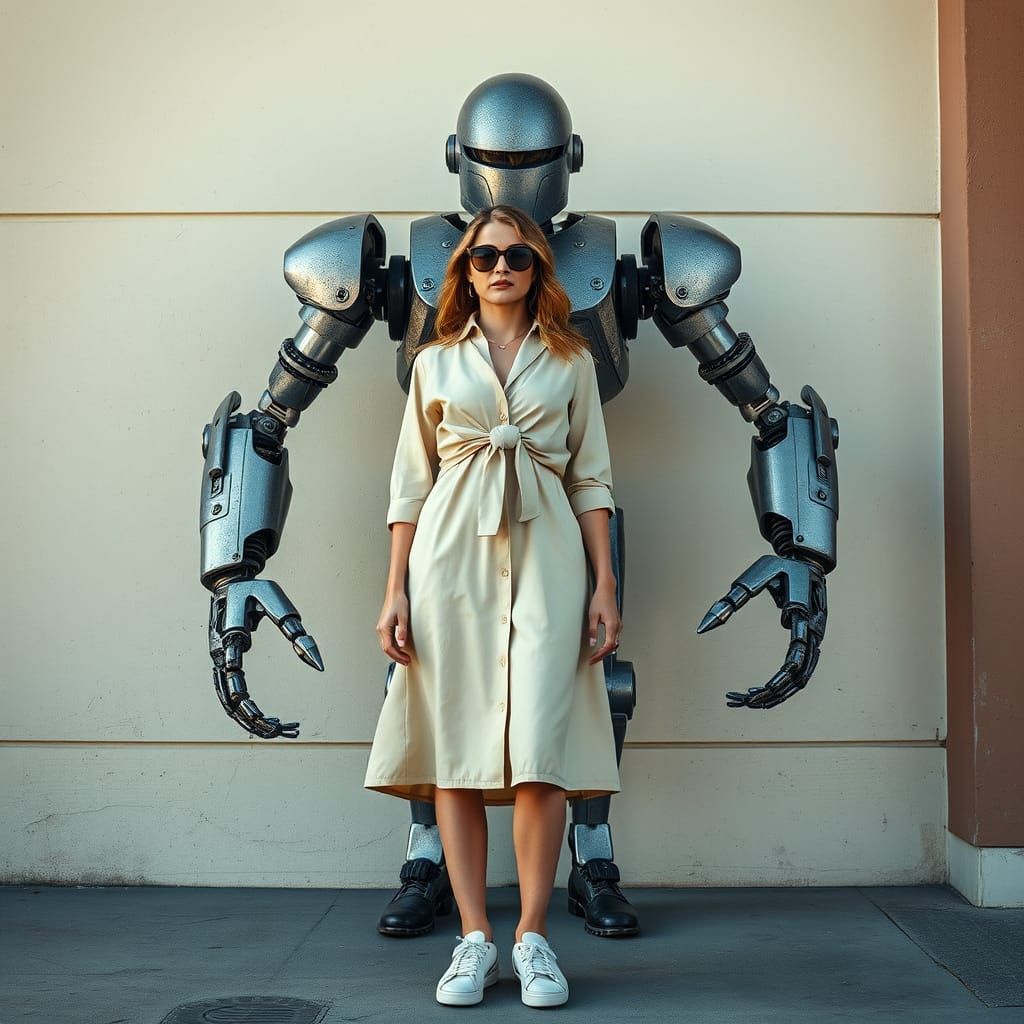 Stylish Woman and Robot in Editorial Style