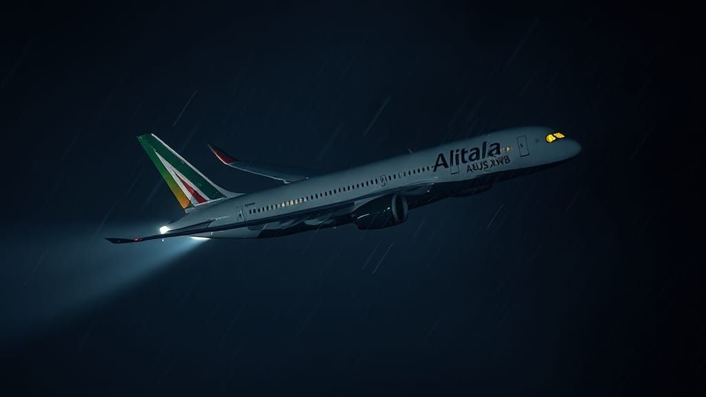 Alitalia Airbus A350 XWB in Stormy Night Sky