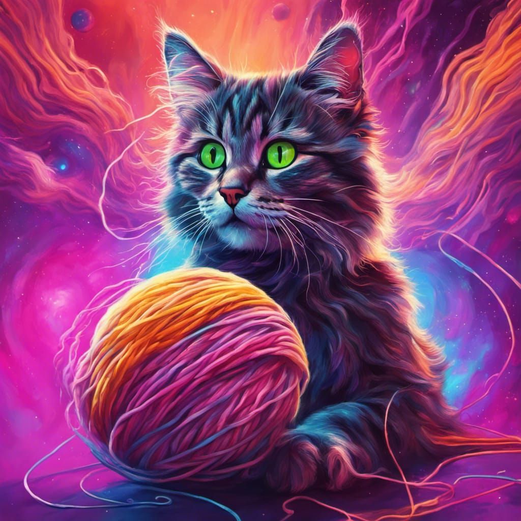 Hyperrealistic Cat Astronaut in Neon Space