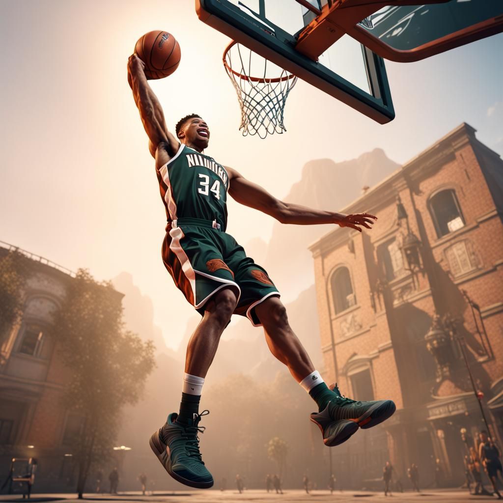 Giannis Antetokounmpo Dunk: Detailed Matte Painting