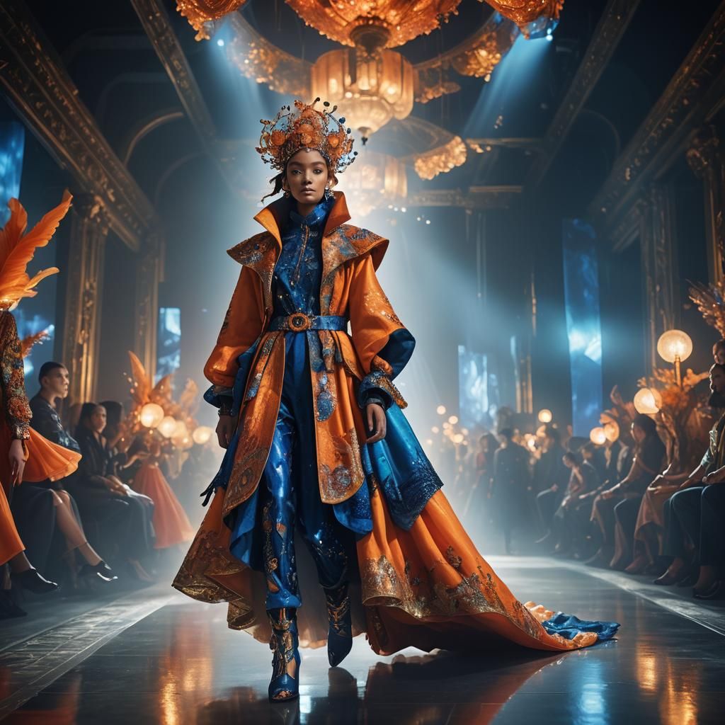 Fashion Model on Surreal Catwalk in Dark Fantasy Style