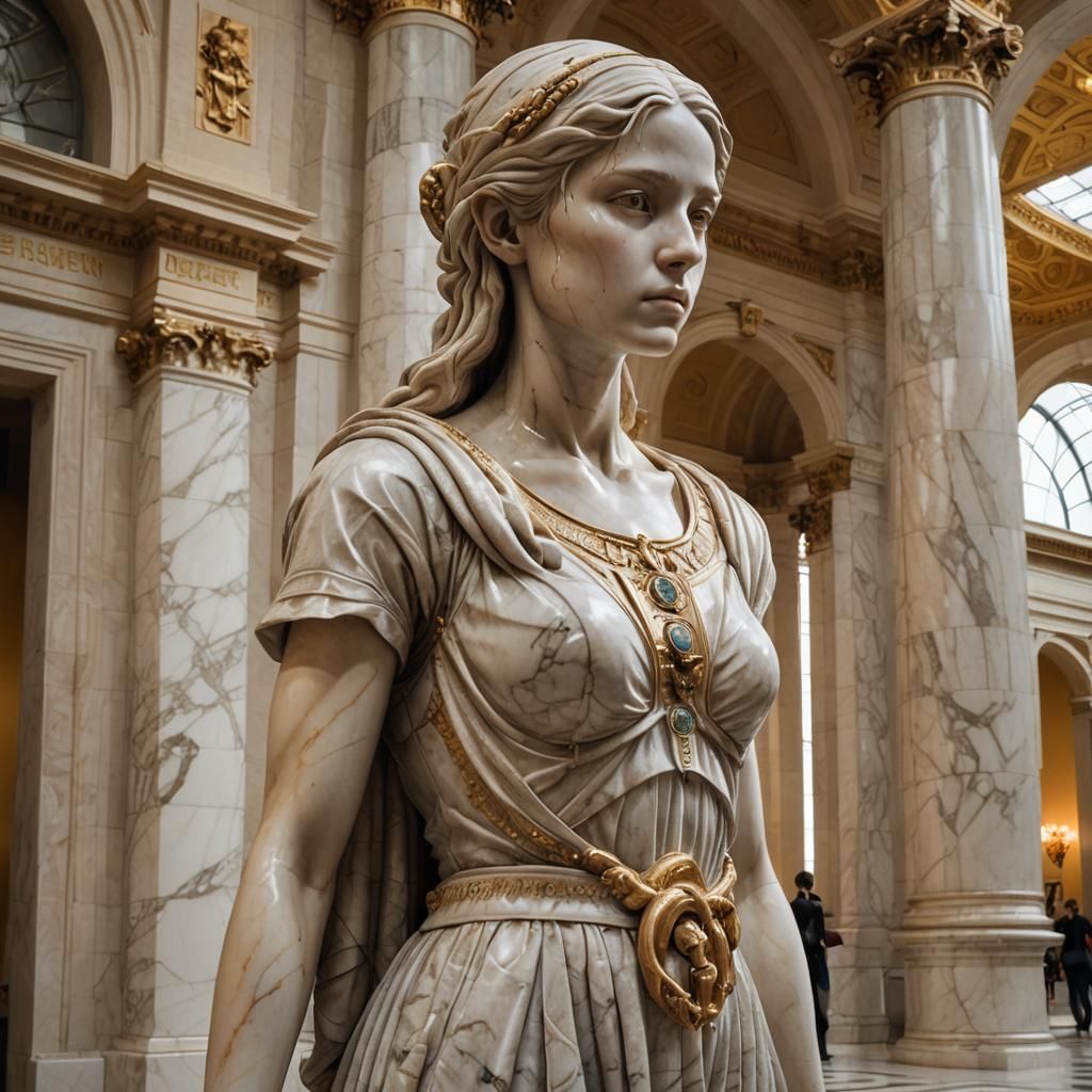 Alien Marble Sculpture in Museum, Neoclassical Style