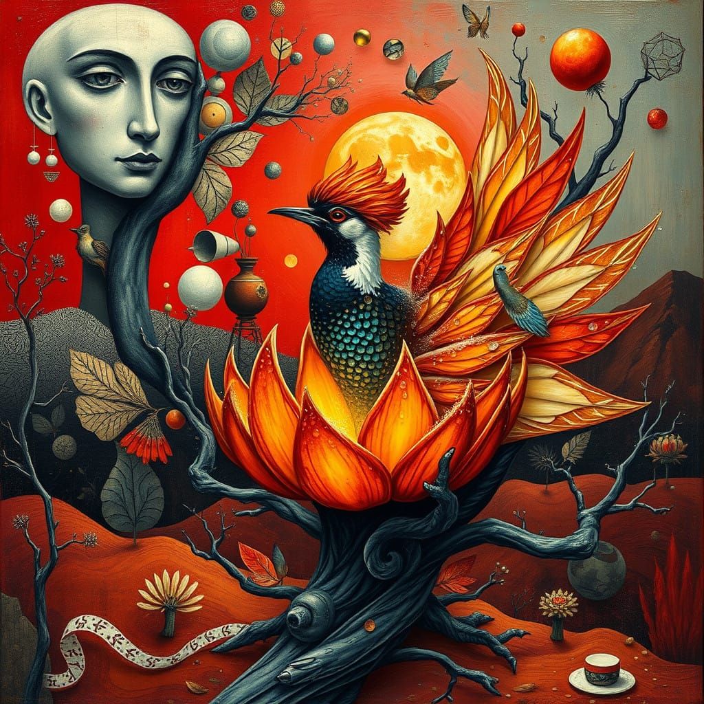 Whimsical Christmas Scene with Abstract Faces and Pareidolia