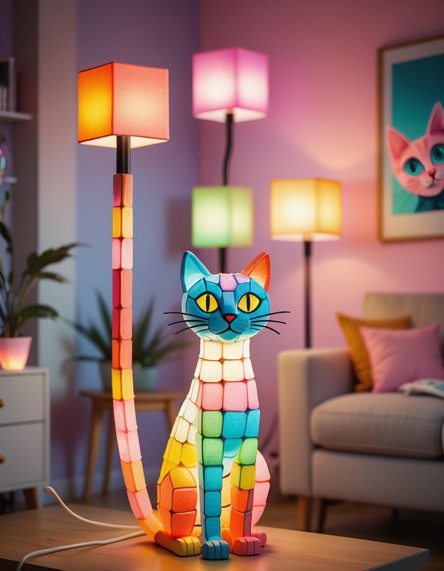 Glowing Cat Lamps in Playful Pastel Room