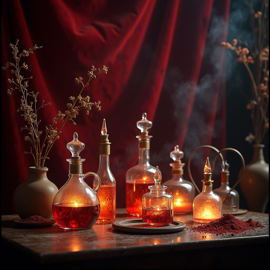 Mystical Apothecary with Glowing Potions, Cinematic Still
