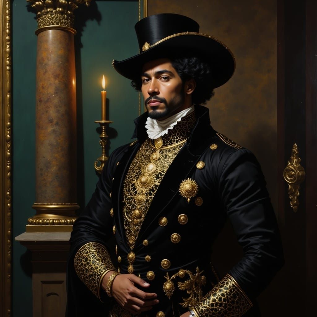 Elegant Spanish Gentleman Portrait in Rococo Style