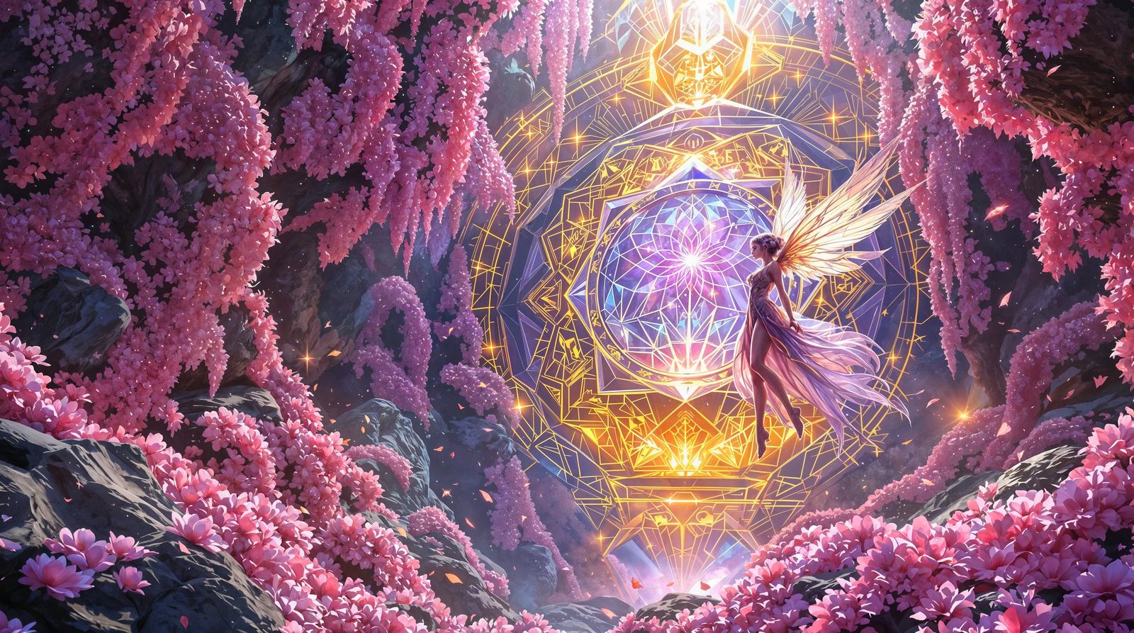 Surreal Hummingbird Goddess Enters Crystal Portal