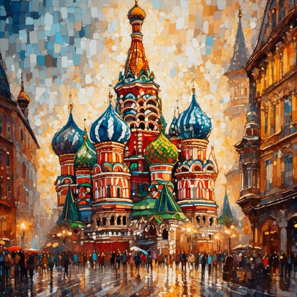 Saint Basil's Cathedral: Oil Painting with Byzantine Pattern...