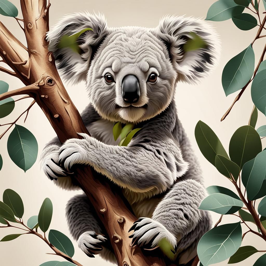 Koala Bear in Anime Style Digital Illustration