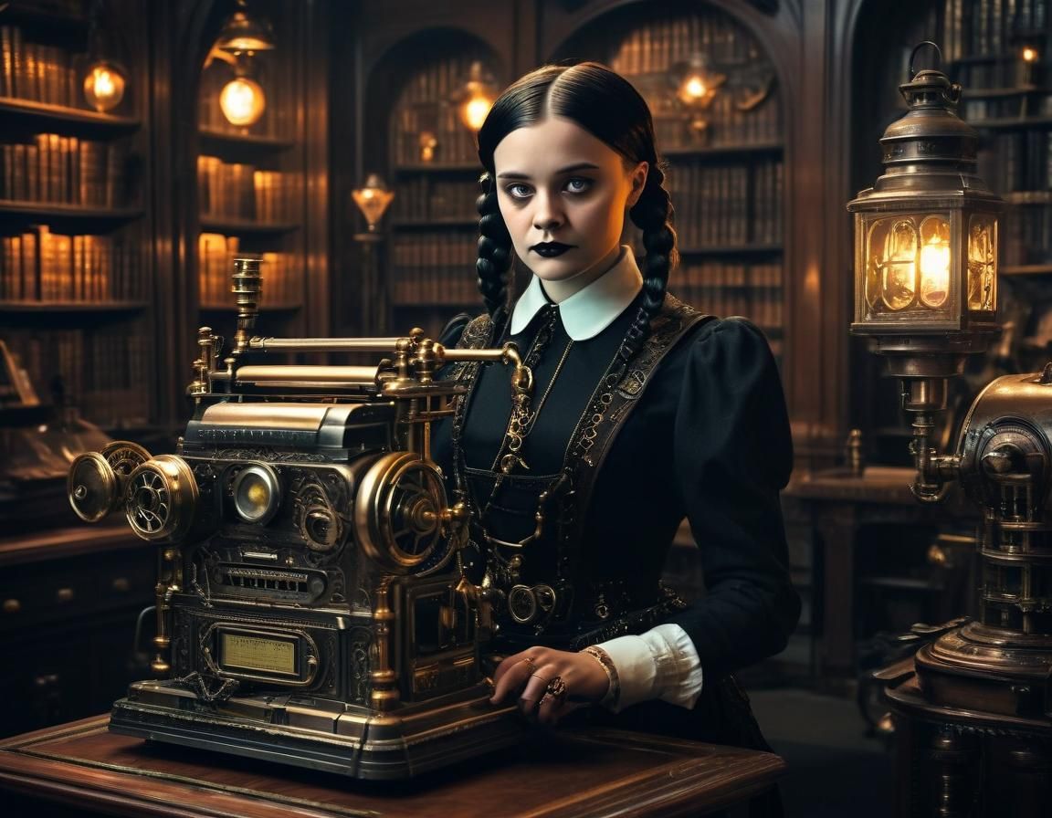 Wednesday Addams and the Steampunk Fax Machine