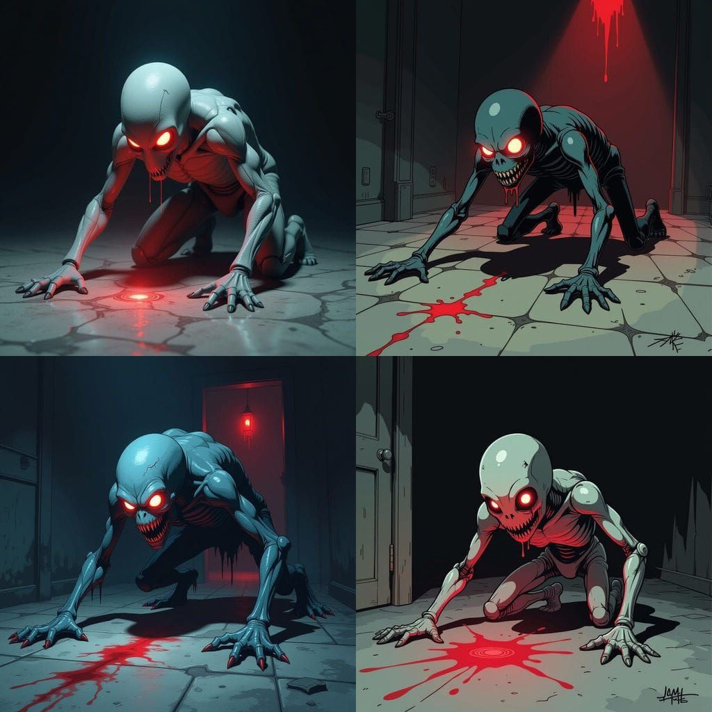 Dark Cartoon Horror Creature with Inverted Joints