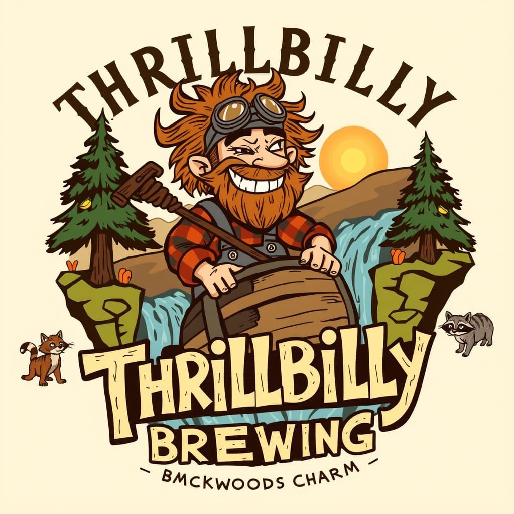 Thrillbilly Brewing Logo in Whimsical Appalachian Style