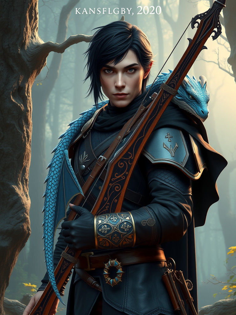 High Elf with Dragon and Blue Dragon Longbow
