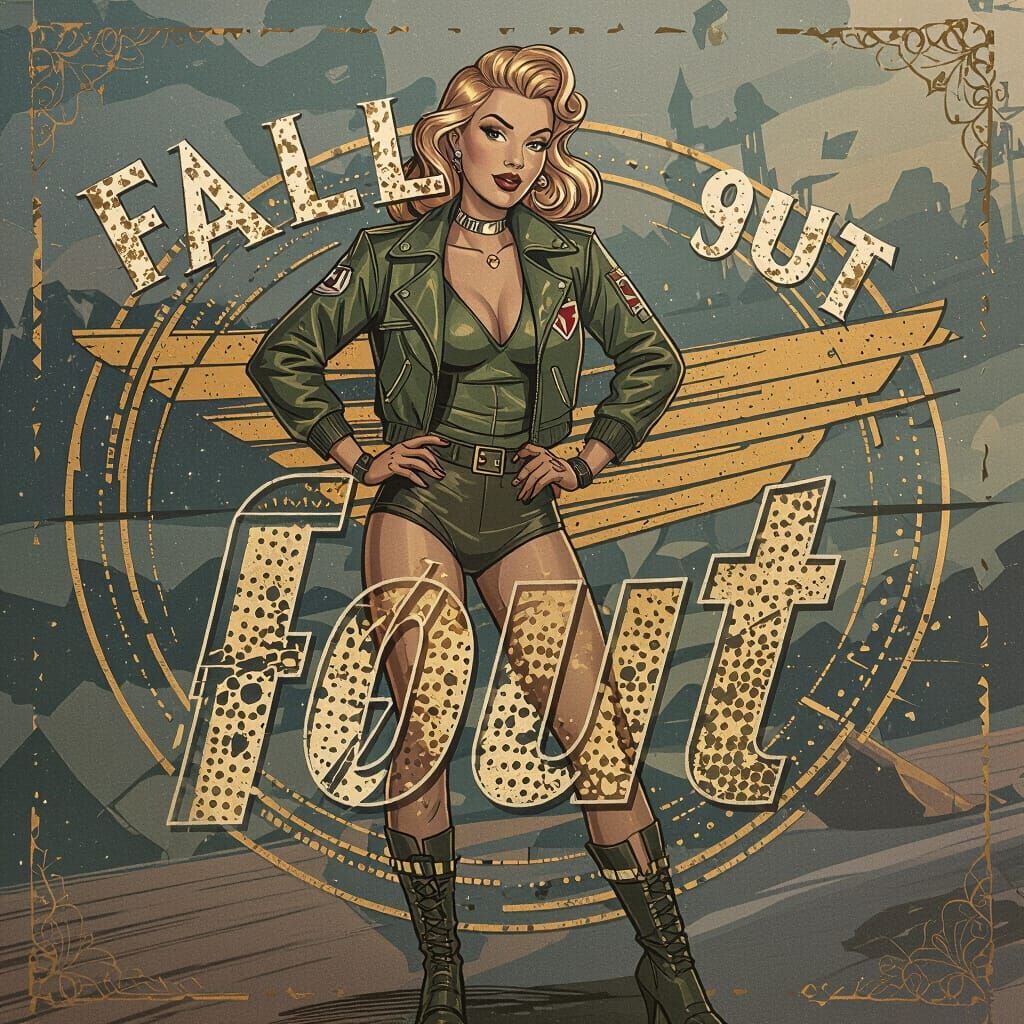 Fall Out Logo with 50s Pinup Model in Retro Style