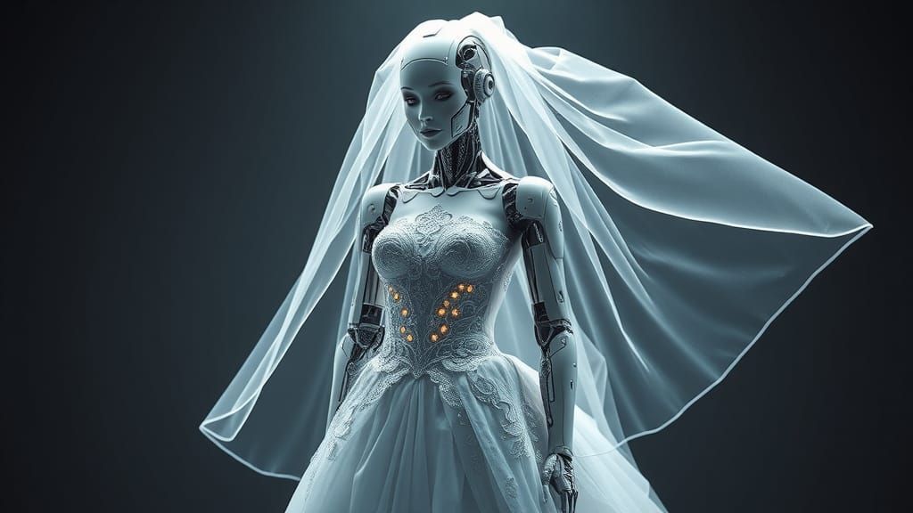 Futuristic Robot Bride in Avant-Garde Wedding Gown