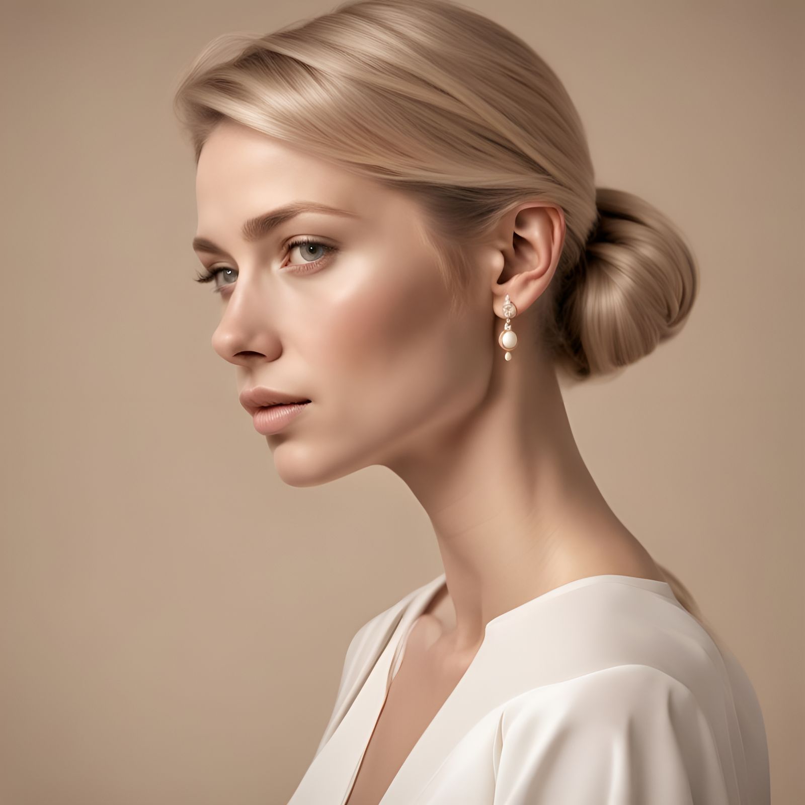 Studio Portrait of a Blond Woman in Elegant Dress