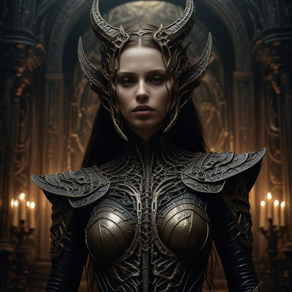 Vampire Goddess in Golden Armor with Brown Hair
