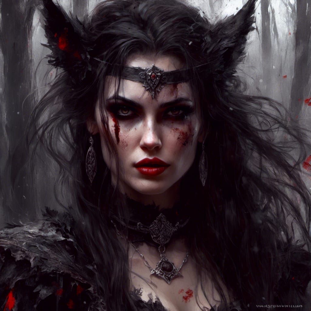 Gothic Vampire's Flight Through Dark Forest