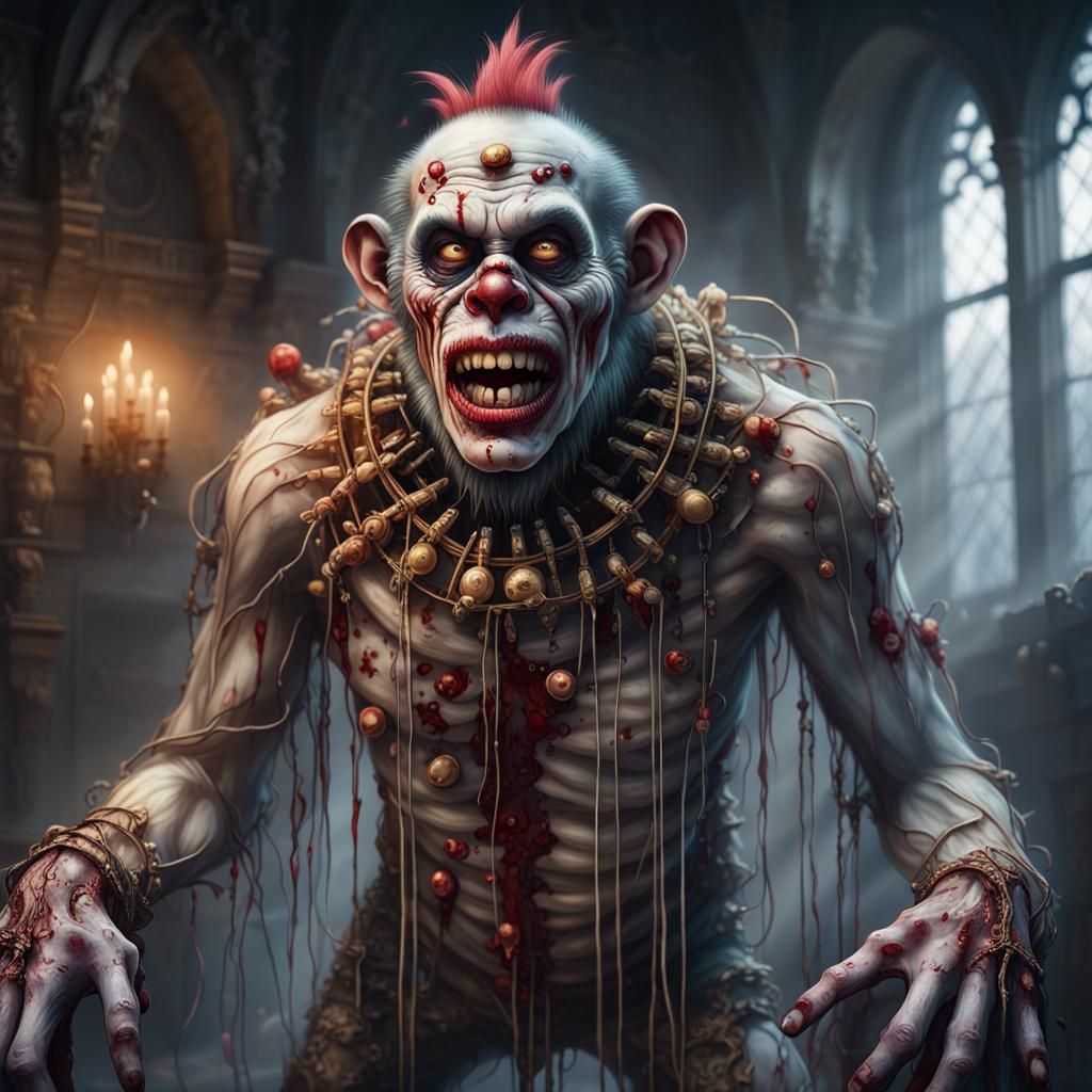 Zombie Monkey Clown Monster in Gloomy Dungeon