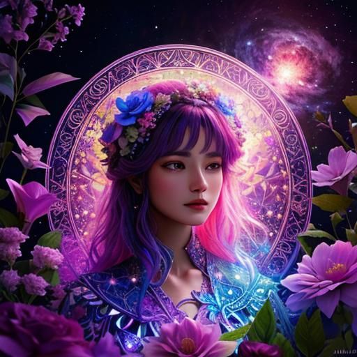 Holographic Flower Garden in Astral Cosmic Style