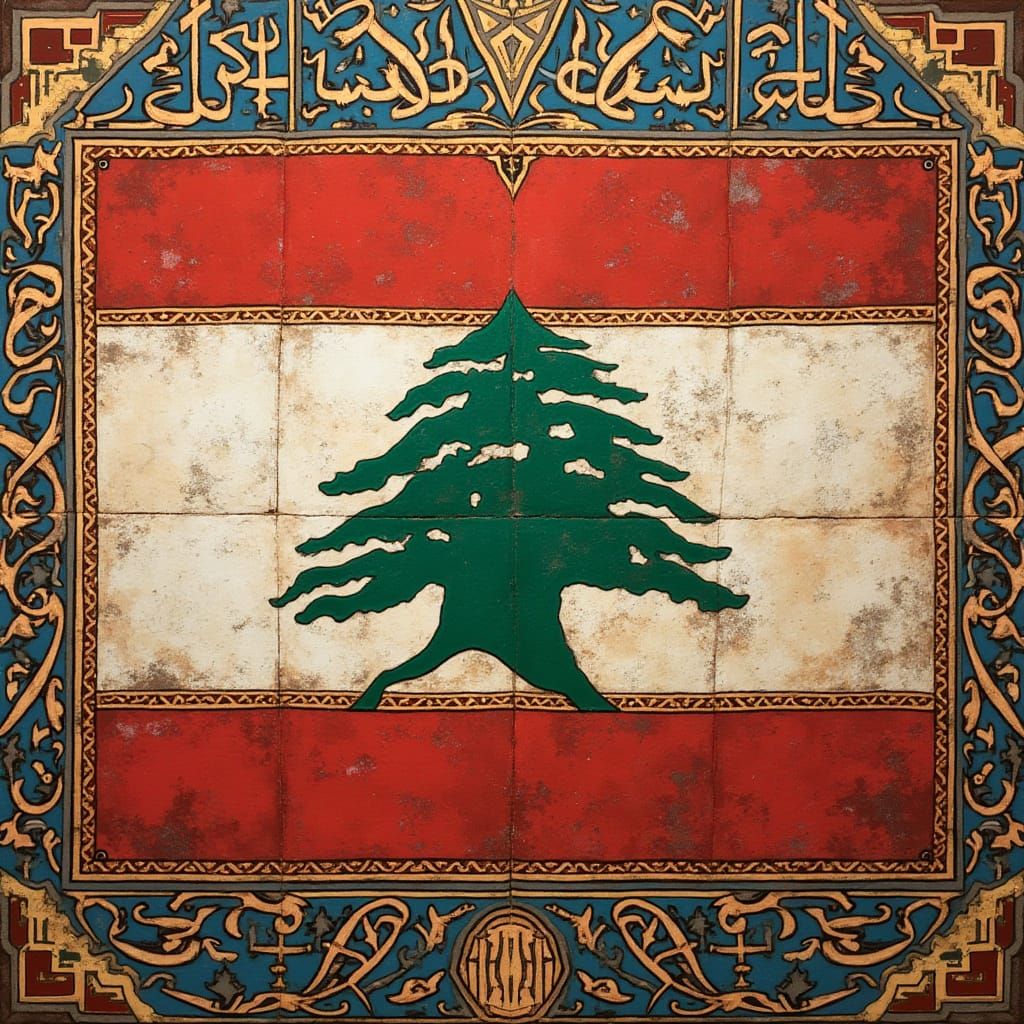 Lebanese Flag with Islamic Art Elements