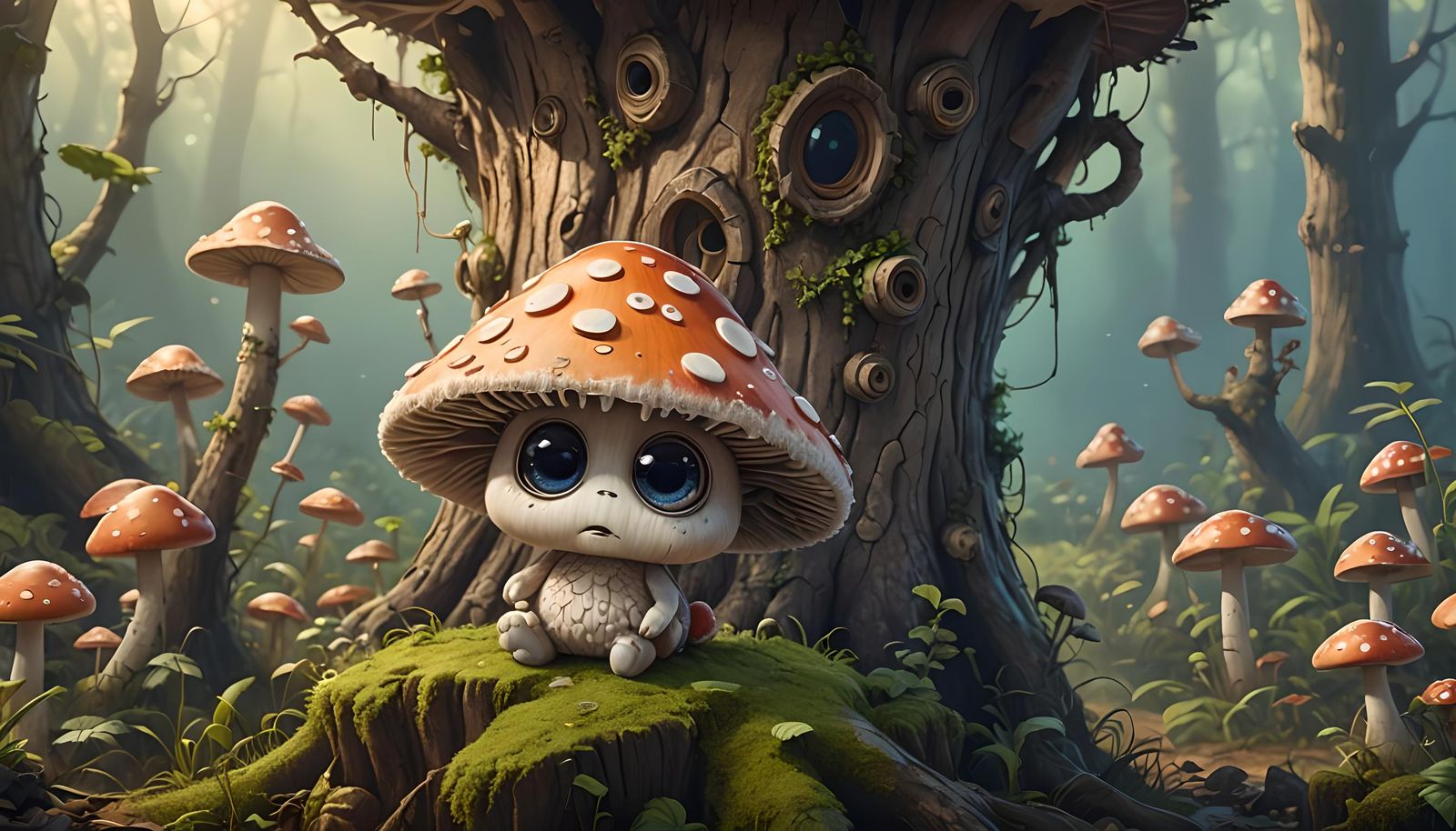 Cute Lace Mushroom with Adorable Face in 3D