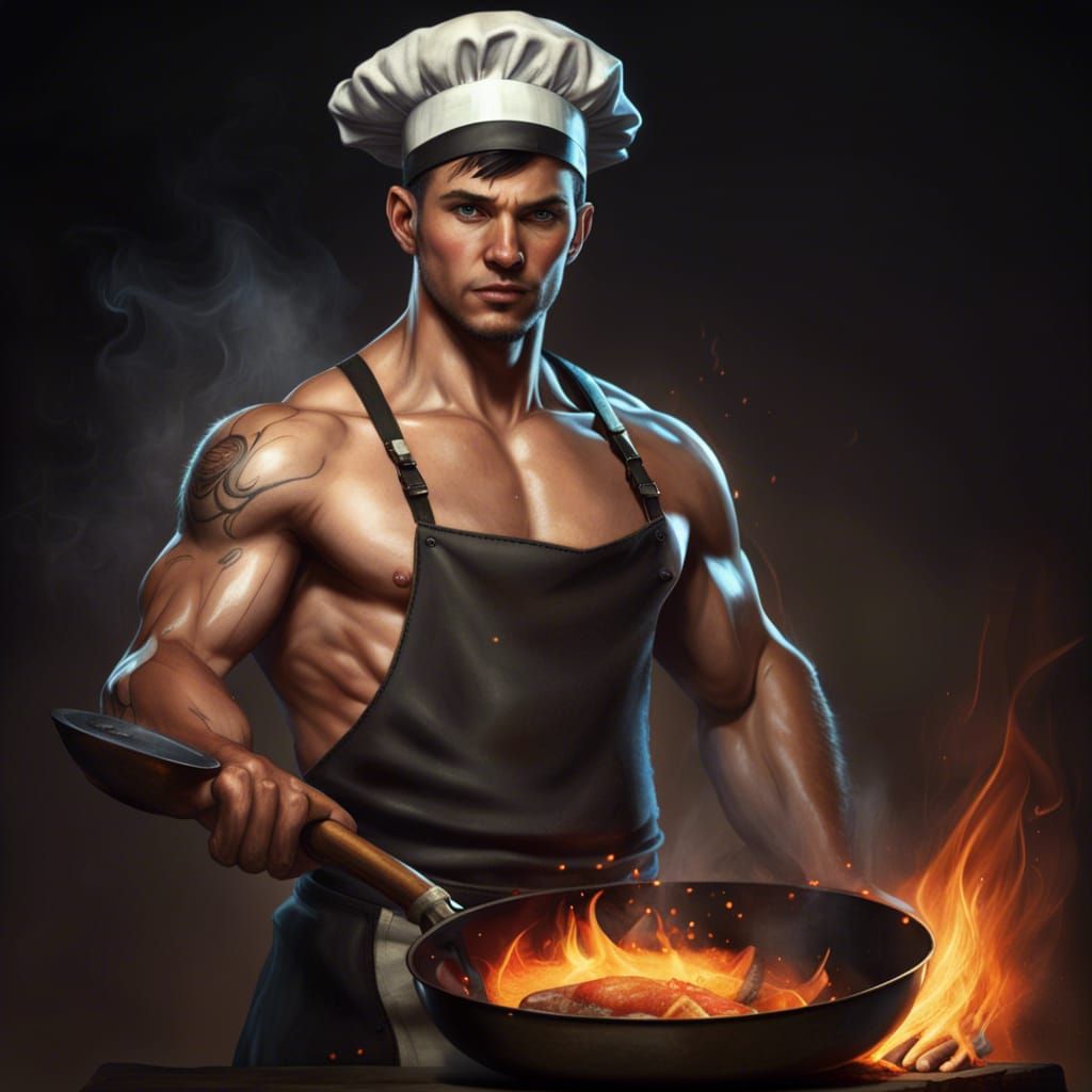 Fantasy Chef Warrior with Frying Pan Weapon
