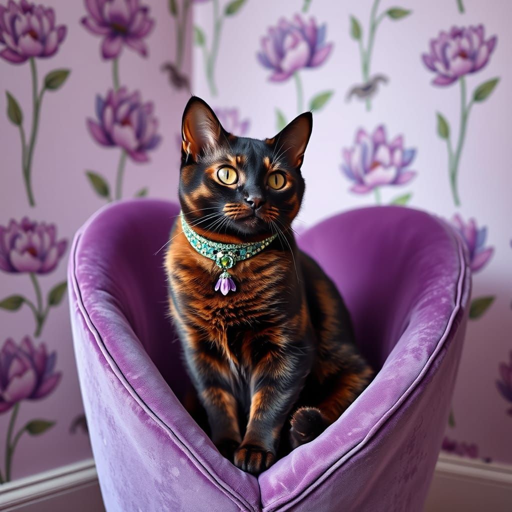💜💚🩷🍃🪷🍃🐾Tortoiseshell Cat & Lotus Flower Pendant Colla...