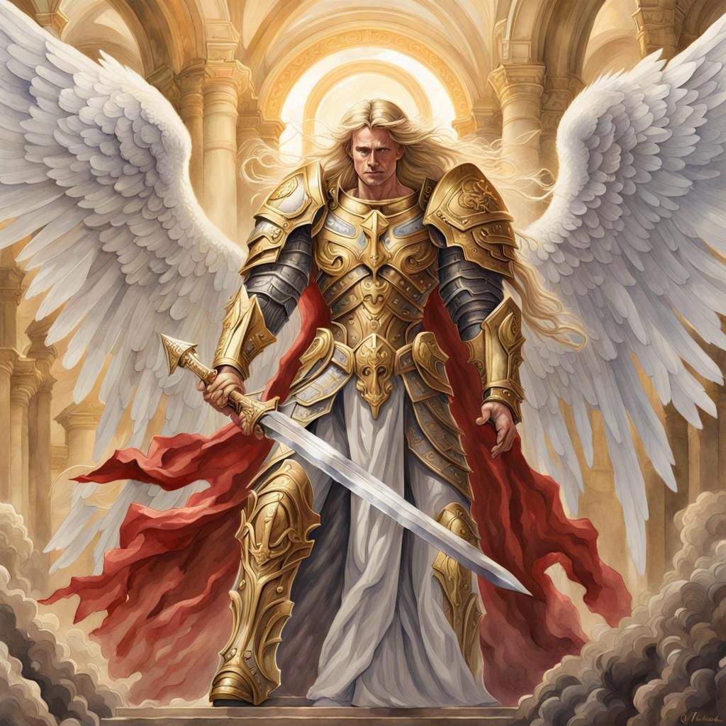 Golden Saint with Angel Wings: Renaissance Painting