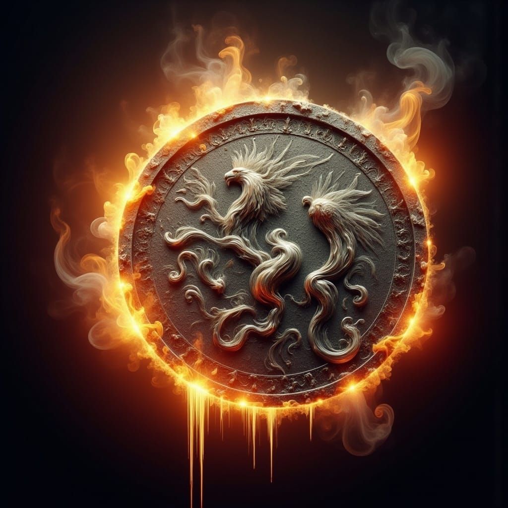Molten Silver Coin in Ethereal Flames