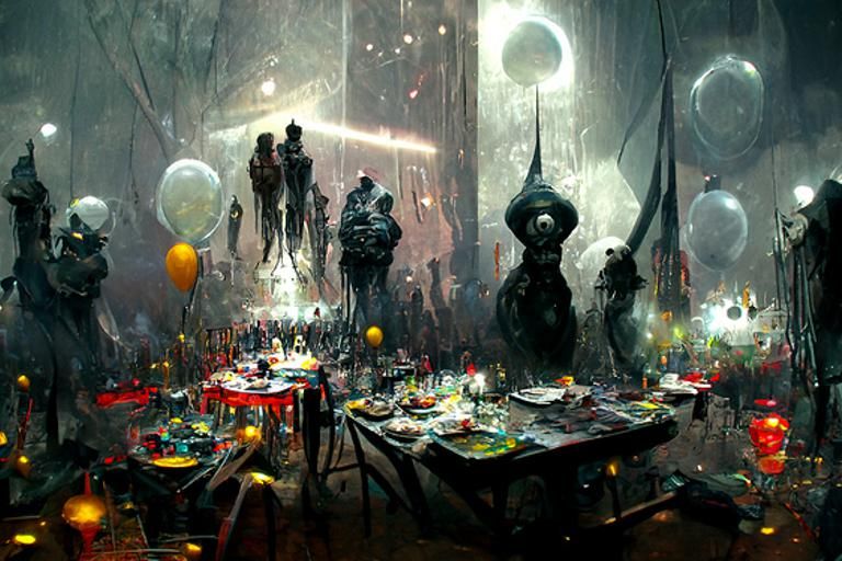 Creepy Birthday Party in Dark Hyperrealism Style